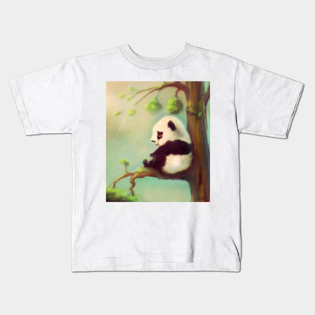 Sad panda Kids T-Shirt by Artofokan